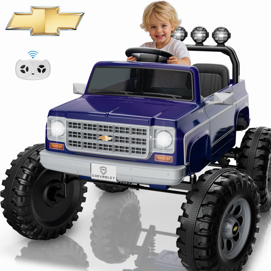 Chevrolet Cheyenne 24 Volt Ride on Toys with Remote, Ride on Truck for Big Kids 3-8 Years, Wisairt Power Car Wheels with 2 Seater, Blue-Purple