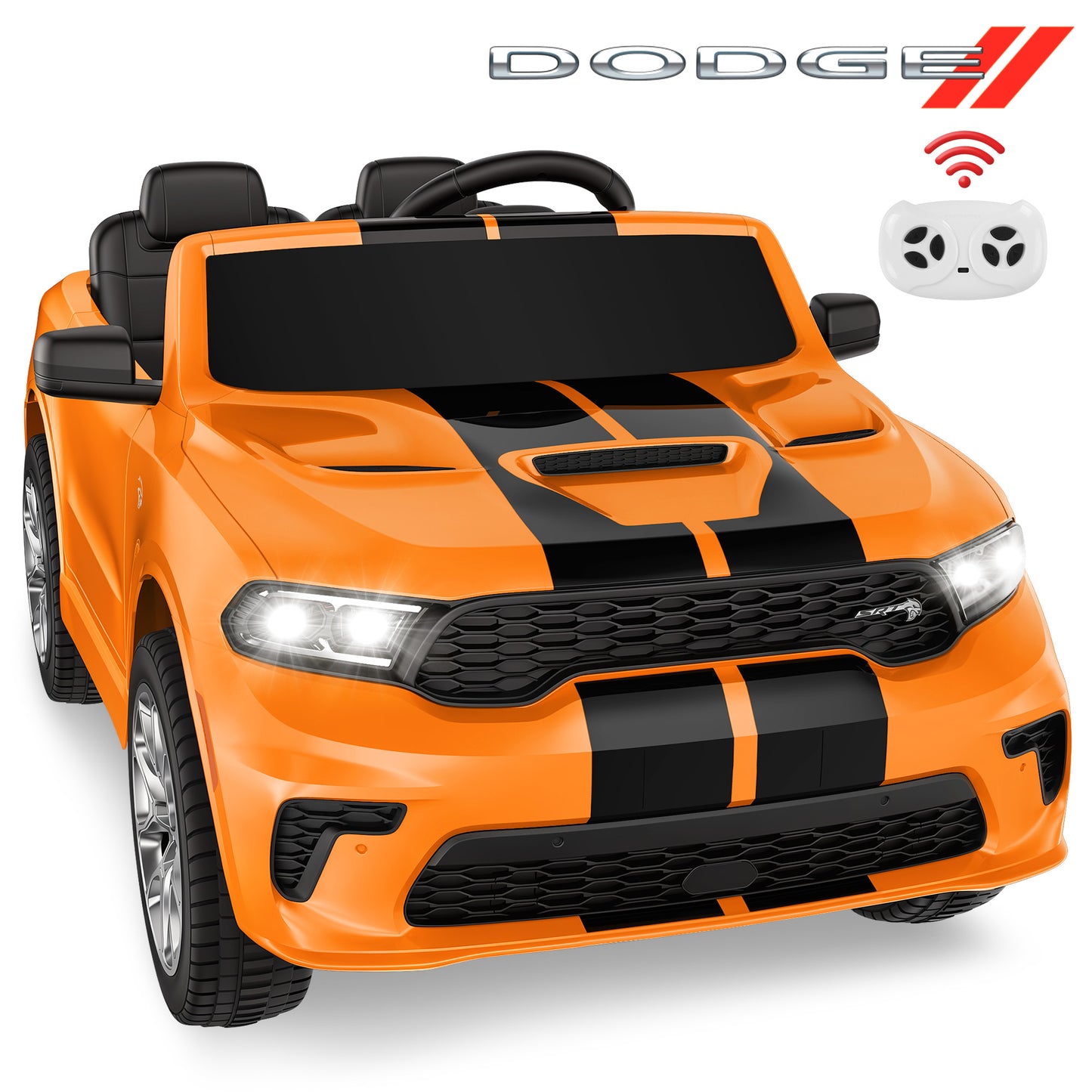 Wisairt Dodge Kids Electric Ride-On Car, 24V Licensed Dodge Durango Electric Ride-On Toy with Parent Remote Control, Electric Car for Girls Ages 3–6, Features Music/LED Lights/Seat Belt, Orange