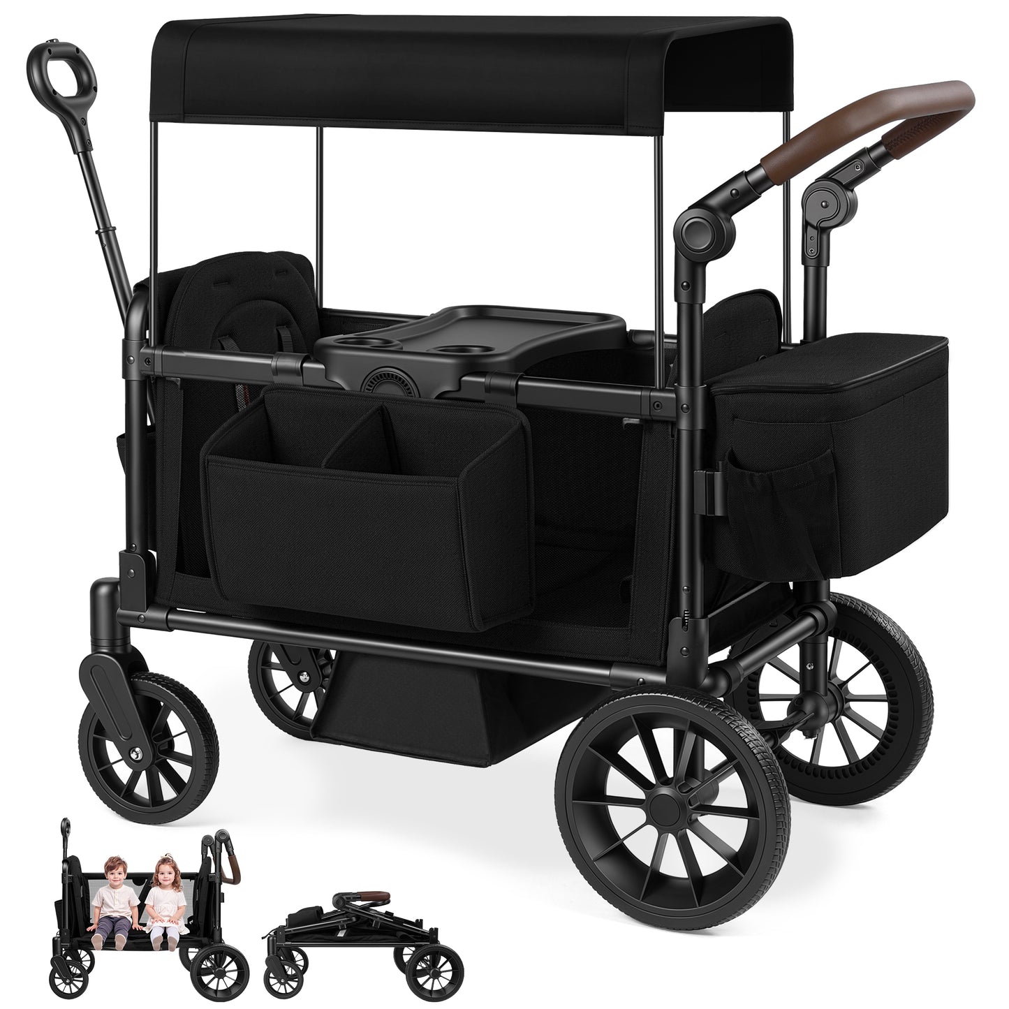 Vomeast Wagon Stroller with Tray,2-Seater Wagon for Kid,Side Entry,Black