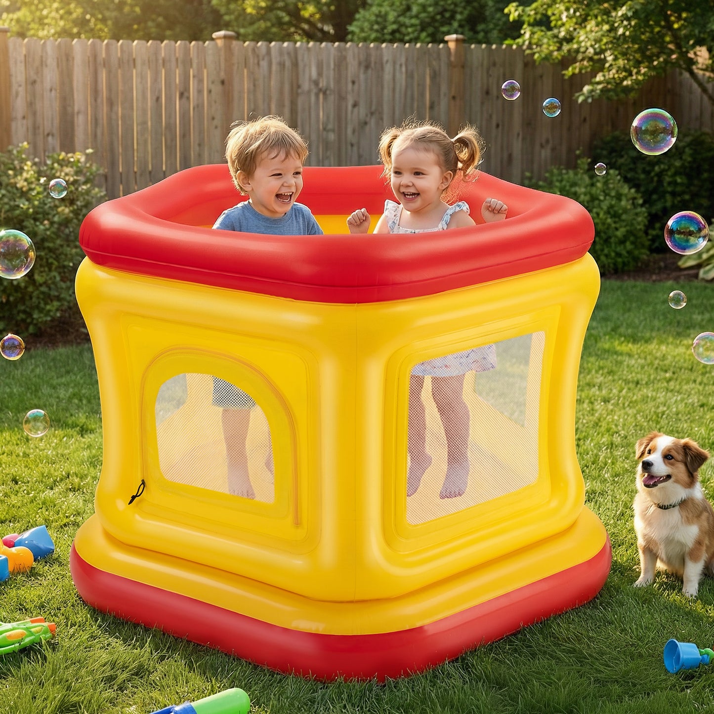 Wisairt 3-in-1 Inflatable Bounce House for Toddlers 1-3,Ball Pit & Trampoline,Indoor Outdoor Blow up Bouncy House,Baby Play Yard