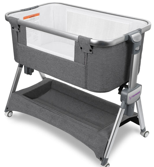 Vomeast Baby Bassinet, Bedside Sleeper Bedside Crib, Folding Portable Crib with Zipper, Grey