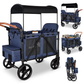 Vomeast Wagon Stroller for 2 Kids, 3-in-1 Outdoor Baby Stroller Wagon with Canopy, 5-Point Harness, Adjustable Handlebars, Removable Seat for Toddlers, Grey