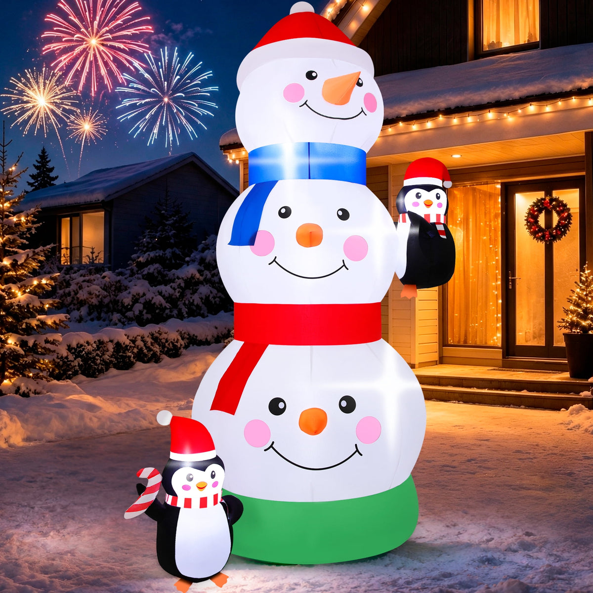 6FT Christmas Inflatable Stacked Snowman Outdoor Yard Decoration with Built-in LED lihgts,10s Fast Blow-up