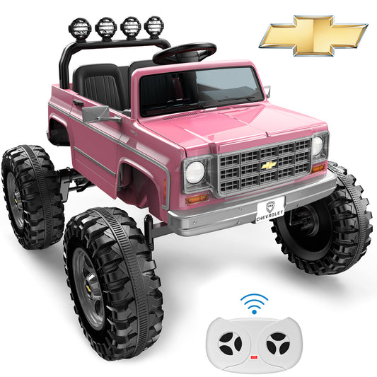 Chevrolet Cheyenne 24V 7Ah Kids Ride on Truck Car, Wisairt 2 Seater Battery Powered Electric Vehicle w/ Remote Control, LED Lights, Music, Electric Car for Kids Ages 3-8, Pink