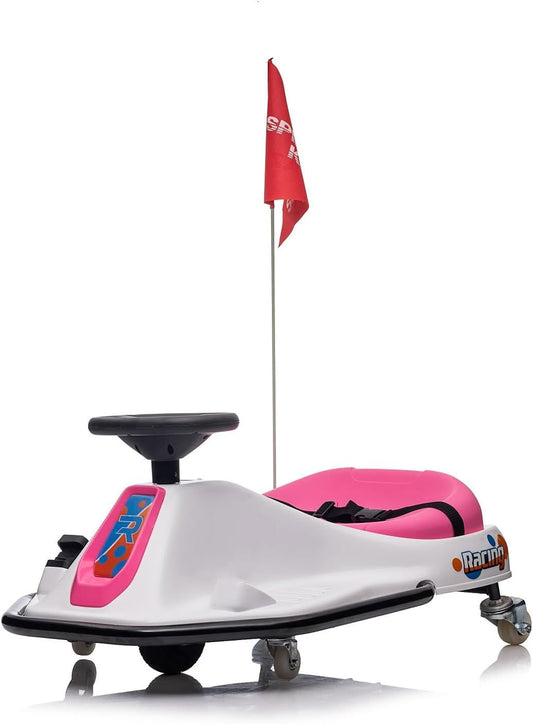 Ride on Drift Car,Wisairt 24V Electric Go Kart with with 2 Speeds,Sound System, LED Light and Racing Flag
