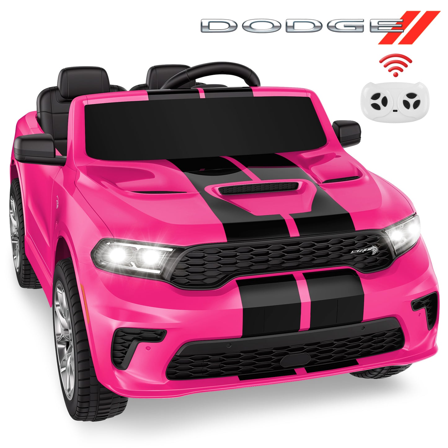 Wisairt Dodge Kids Electric Ride-On Car, 24V Licensed Dodge Durango Electric Ride-On Toy with Parent Remote Control, Electric Car for Girls Ages 3–6, Features Music/LED Lights/Seat Belt, Pink
