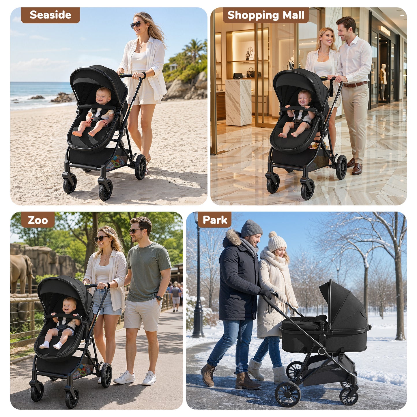 Vomeast Baby Strollers, 3-in-1 Foldable Lightweight Travel Stroller with Reversible Bassinet & 5-Point Harness for Newborn Infant