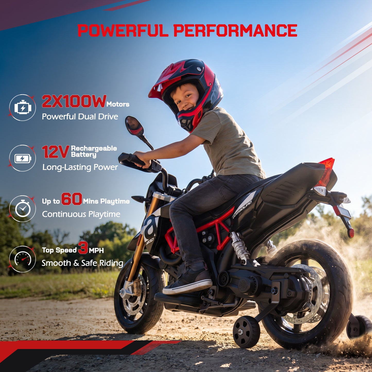 Licensed Aprilia Ride On Motorcycle for Kids, Wisairt 12V Electric Motorbike with Detachable Training Wheels, Key Start, LED Lights, Music, Spring Suspension, Toy Motorcycle for Boys Girls Ages 3-6