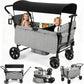 Vomeast Wagon Stroller for Kids, Spacious 2/4-Seater Stroller Wagon with Adjustable Canopy, Pull & Push Handle, 5-Point Harness, Foldable for Toddlers