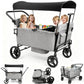 Vomeast Wagon Stroller for Kids, Spacious 2/4-Seater Stroller Wagon with Adjustable Canopy, Pull & Push Handle, 5-Point Harness, Foldable for Toddlers