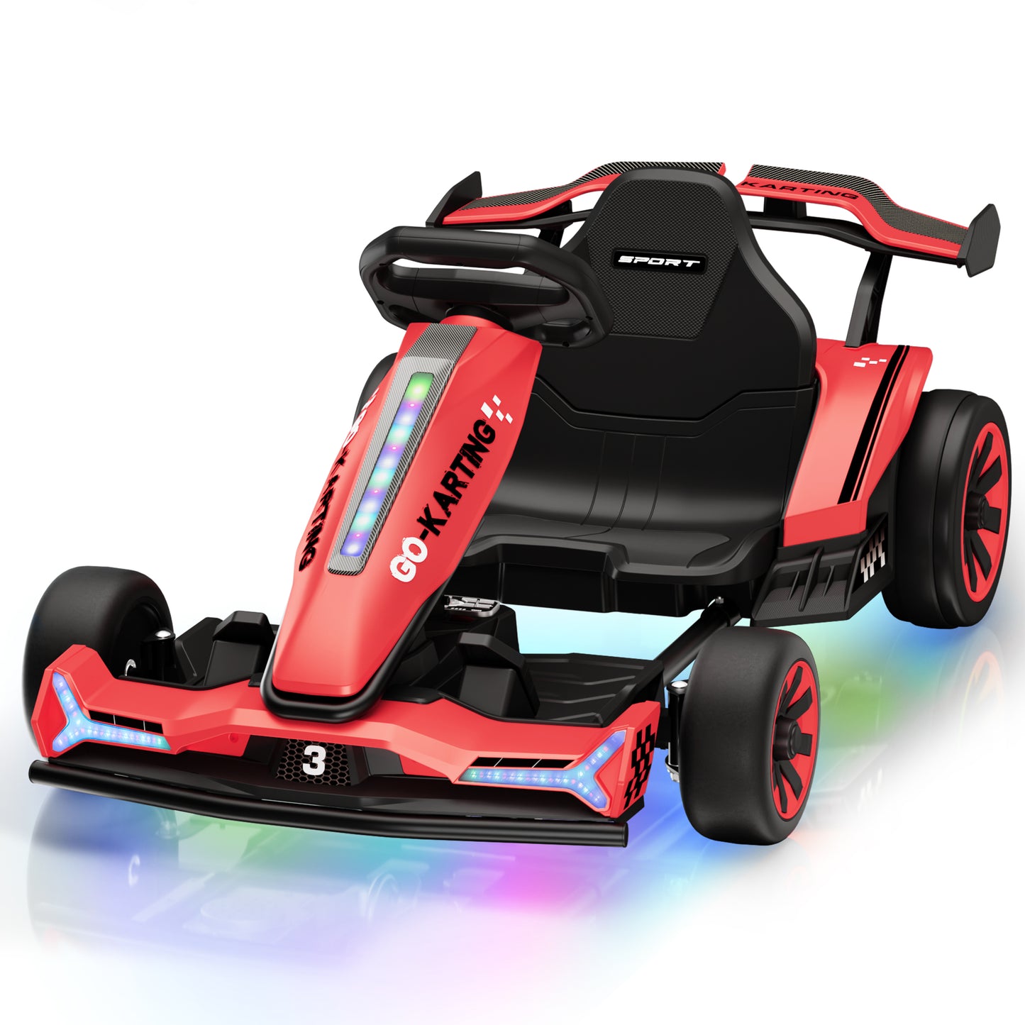 Wisairt 24V 10Ah Kids Electric Go Kart Drift Car, 360° Drift Ride on Toy with 800W Motors, 7.5 MPH, Adjustable Length, LED Lights, Drift Racing Kart for Big Kids 6-12 Years Old, 135 LBS, Blue