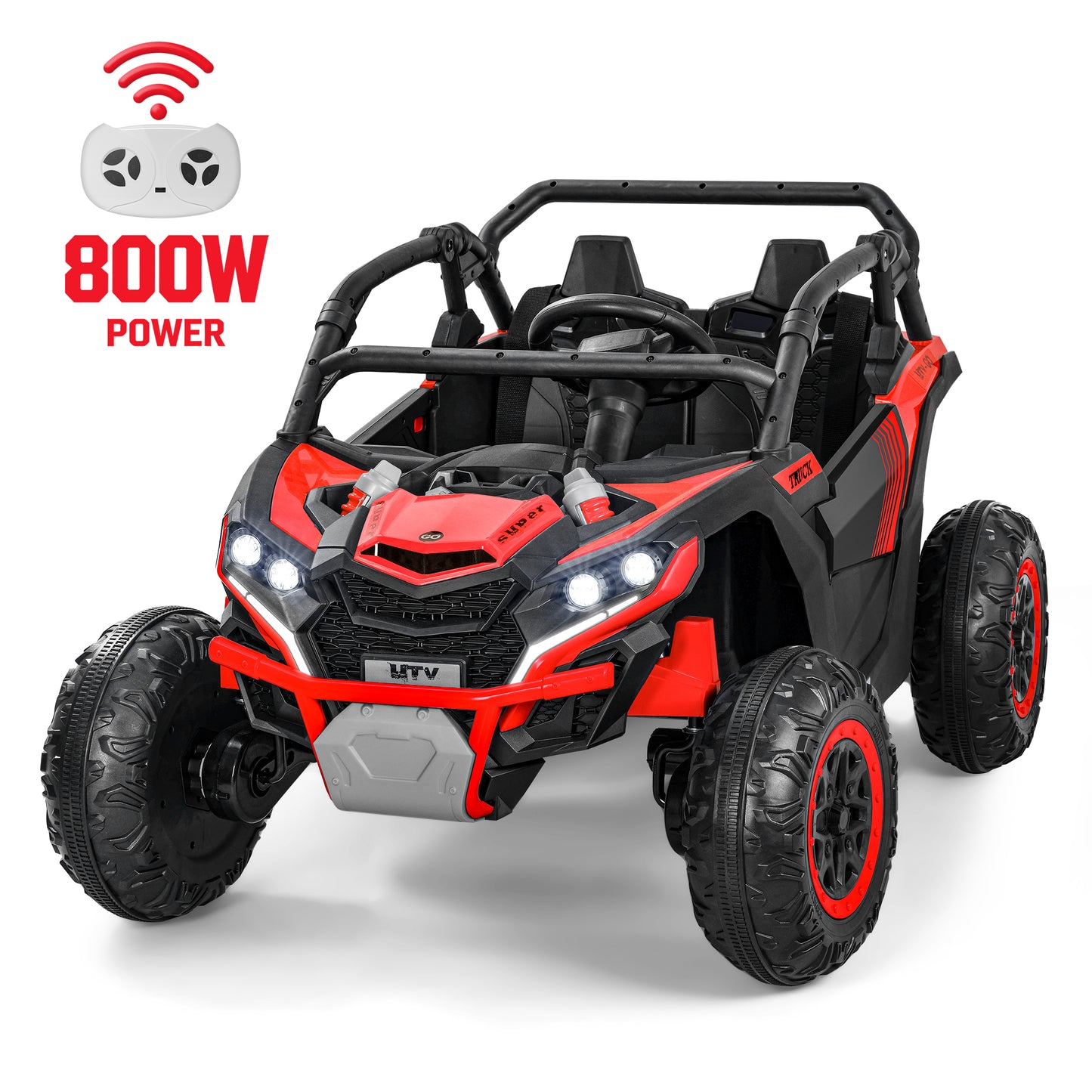 Wisairt 24V Ride on Toys 4WD Ride on Cars with Remote Control, 2 Seater Electric Car for Kids, Power Car Wheels, UTV w/ 4 Motors, Music, Lights, 3 Speeds