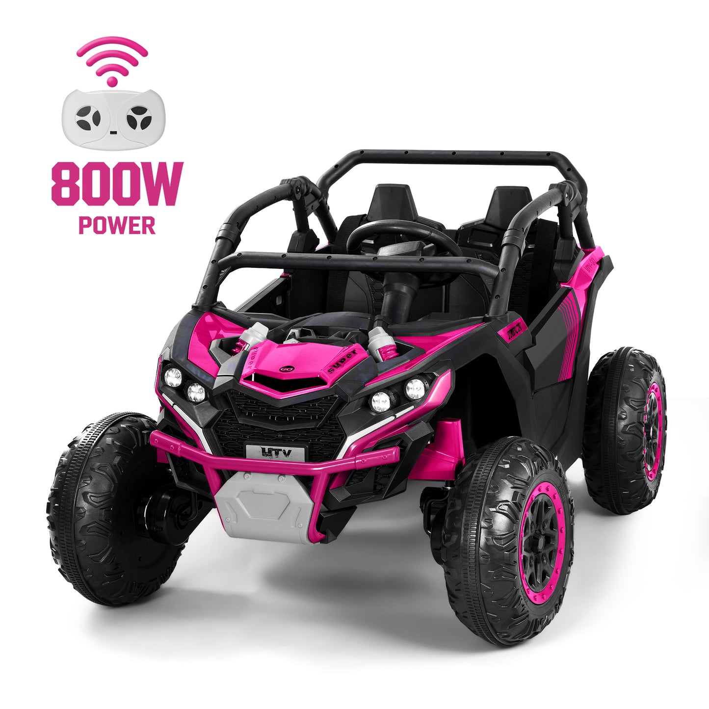 Wisairt 24V Ride on Toys 4WD Ride on Cars with Remote Control, 2 Seater Electric Car for Kids, Power Car Wheels, UTV w/ 4 Motors, Music, Lights, 3 Speeds, Pink