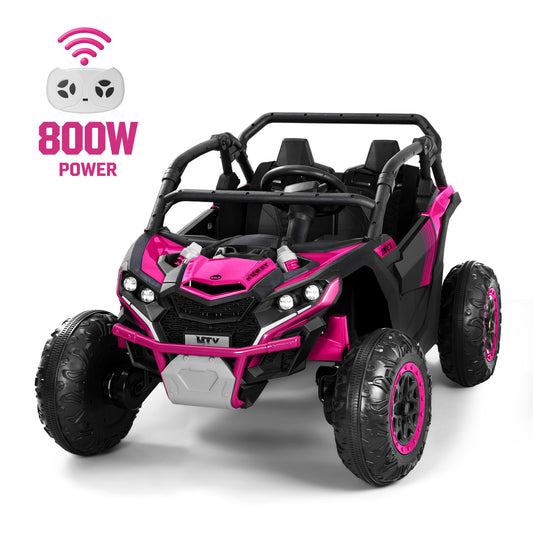 Wisairt 24V Ride on Toys 4WD Ride on Cars with Remote Control, 2 Seater Electric Car for Kids, Power Car Wheels, UTV w/ 4 Motors, Music, Lights, 3 Speeds, Pink