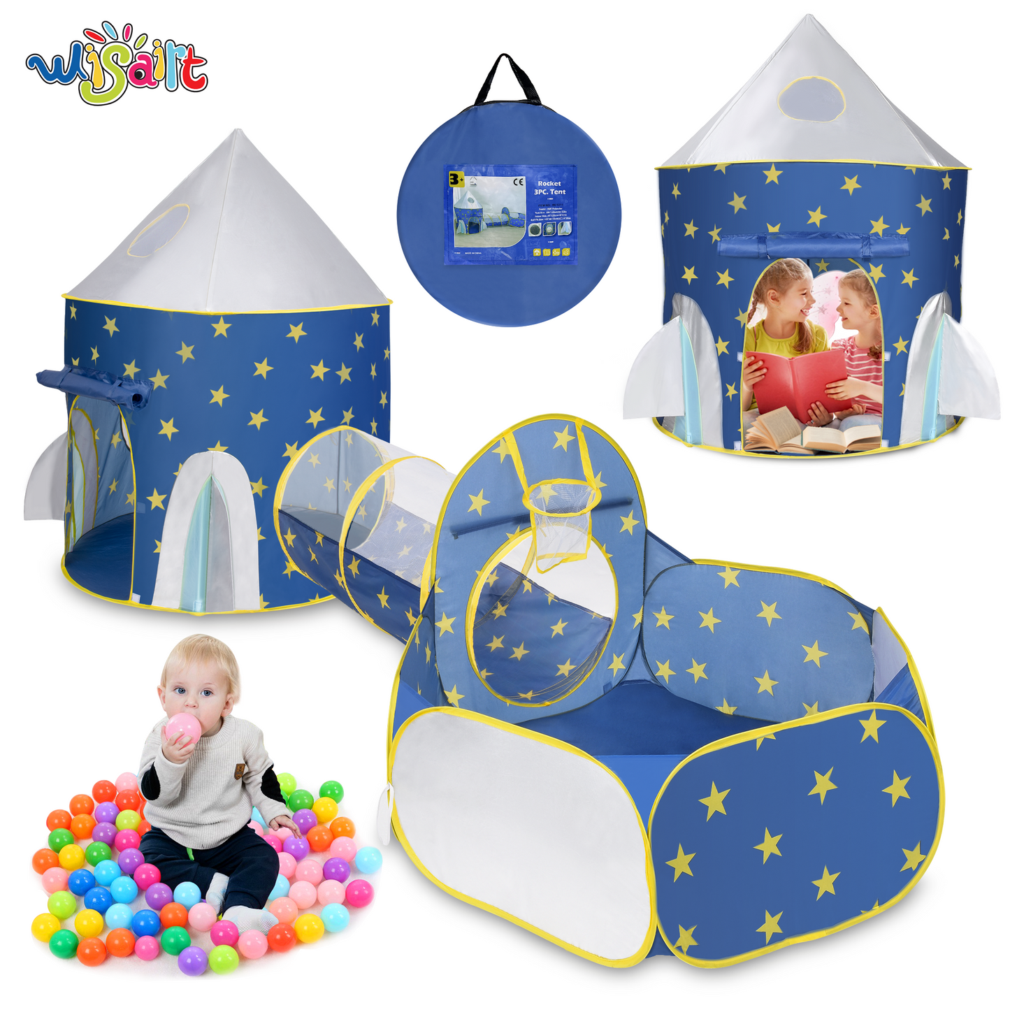 3PCS Kids Play Tent with Tunnel & Ball Pit  for Toddlers,Boys,Girls