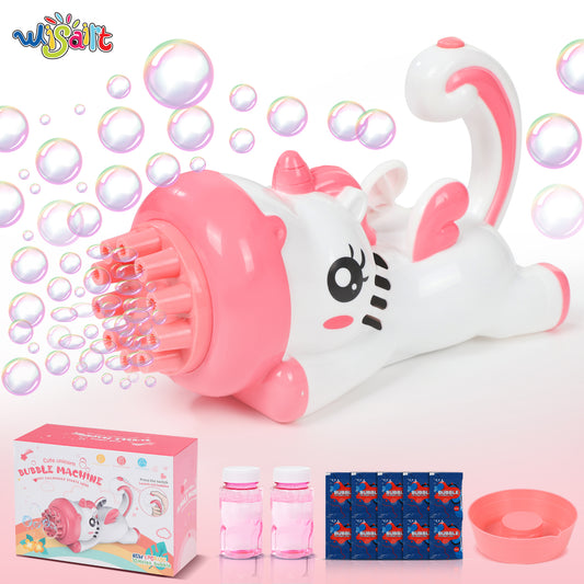 WISAIRT Bubble Machine Gun, Unicorn Bubble Maker Gun with Bubble Solution,Bubbles Machine for Adults Kids Toddles 3+, Summer Toy Gift for Outdoor Indoor Birthday Wedding Party