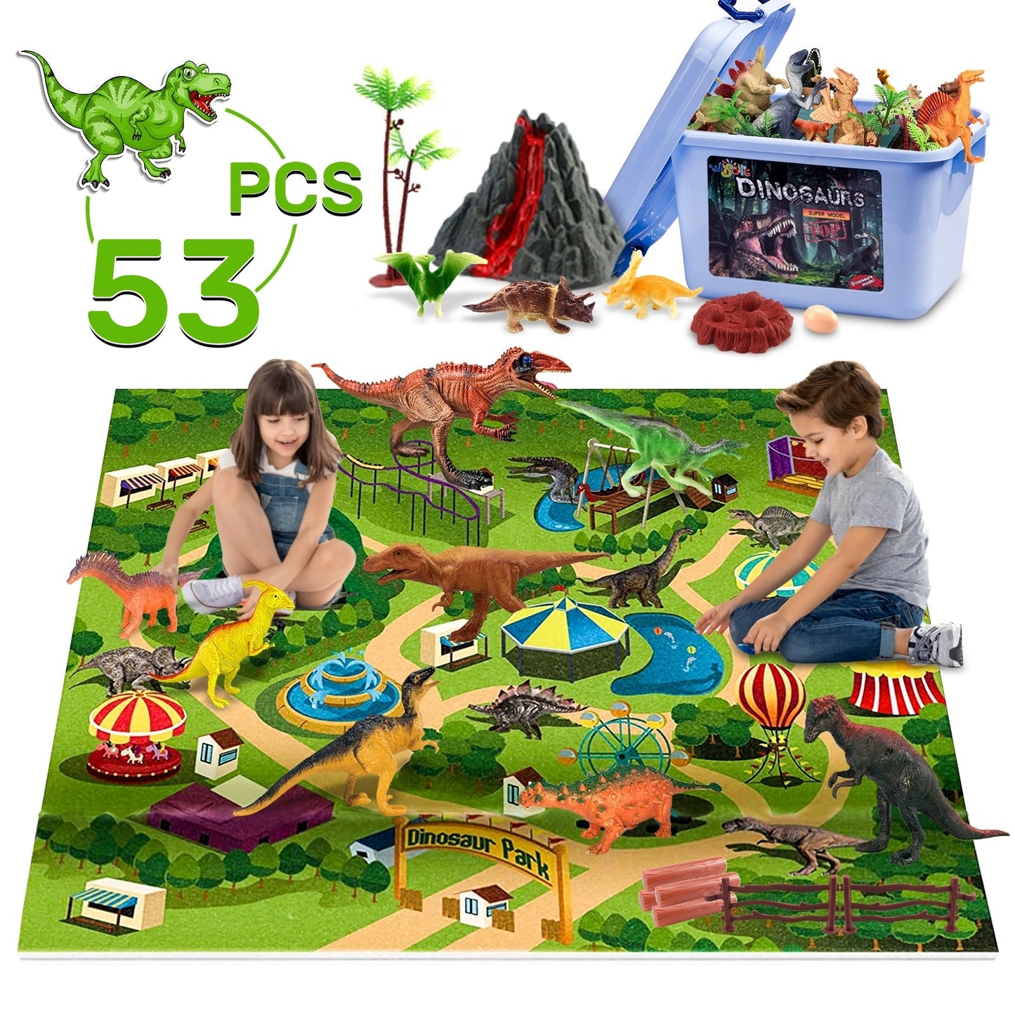 Dinosaur Toys Sets for Kids 3-8 with 53 Accessories