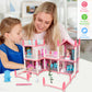 Wisairt Doll House for Girls, DIY DollHouses Set with 6 Rooms 3 Terraces, 20Pcs Pretend Play House Accessories for Kids Gifts Ages 4-8, Pink
