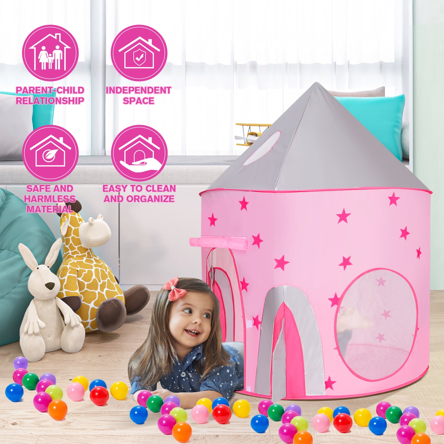 3PCS Kids Play Tent with Tunnel & Ball Pit  for Toddlers,Boys,Girls