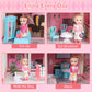 Wisairt Doll House for Girls, DIY DollHouses Set with 6 Rooms 3 Terraces, 20Pcs Pretend Play House Accessories for Kids Gifts Ages 4-8, Pink