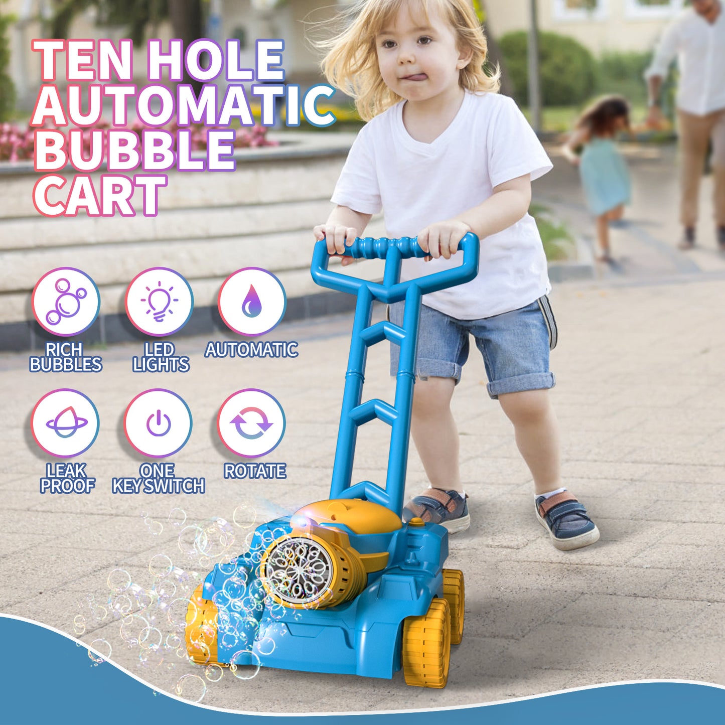 Wisairt Bubble Lawn Mower,Bubble Machine for Kids Toddlers, Baby Kids Lawn Mower Toy,Outdoor Garden Push Toy Bubble Toys Birthday Gift for Preschool Boy or Girl 3+