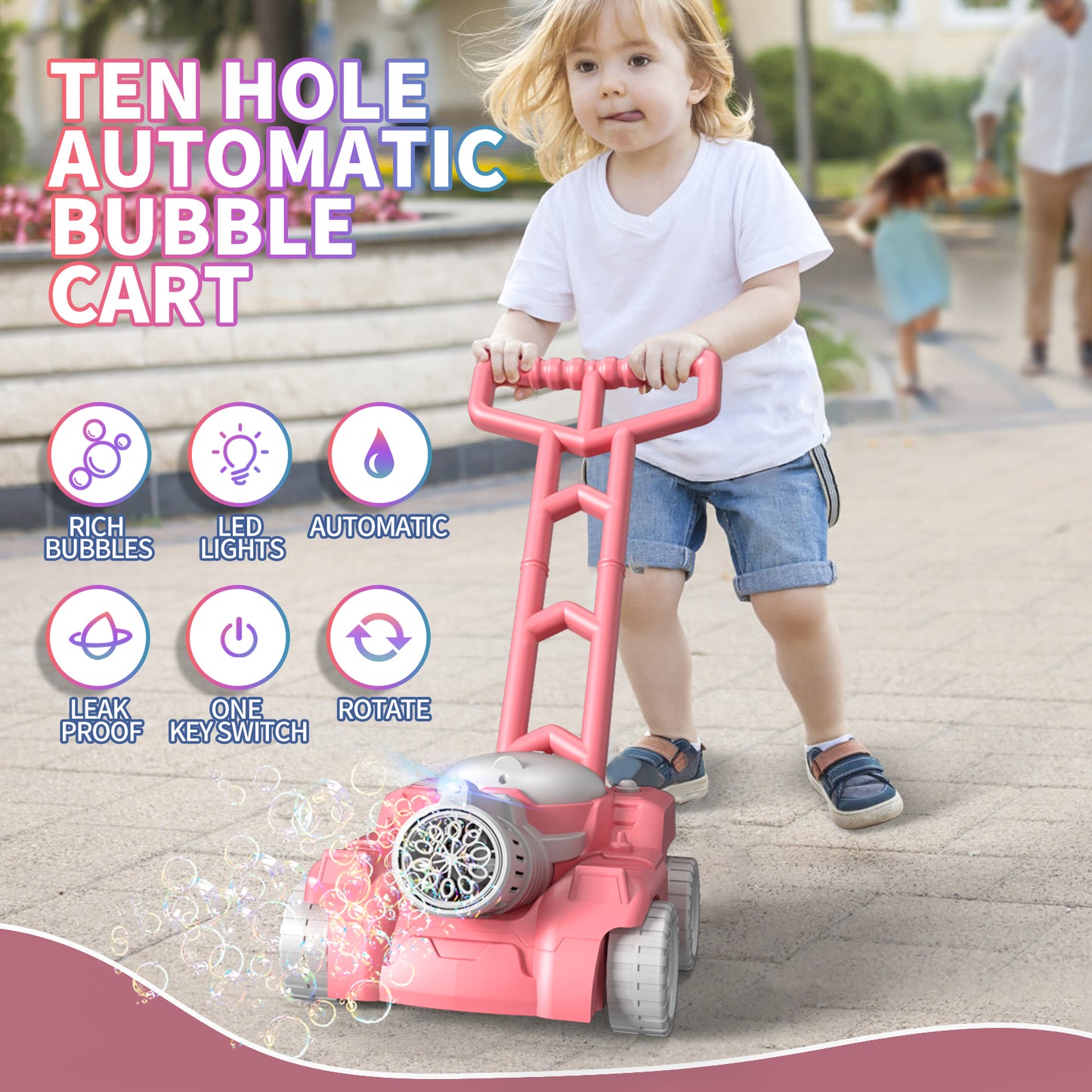 Wisairt Bubble Lawn Mower,Bubble Machine for Kids Toddlers, Baby Kids Lawn Mower Toy,Outdoor Garden Push Toy Bubble Toys Birthday Gift for Preschool Boy or Girl 3+