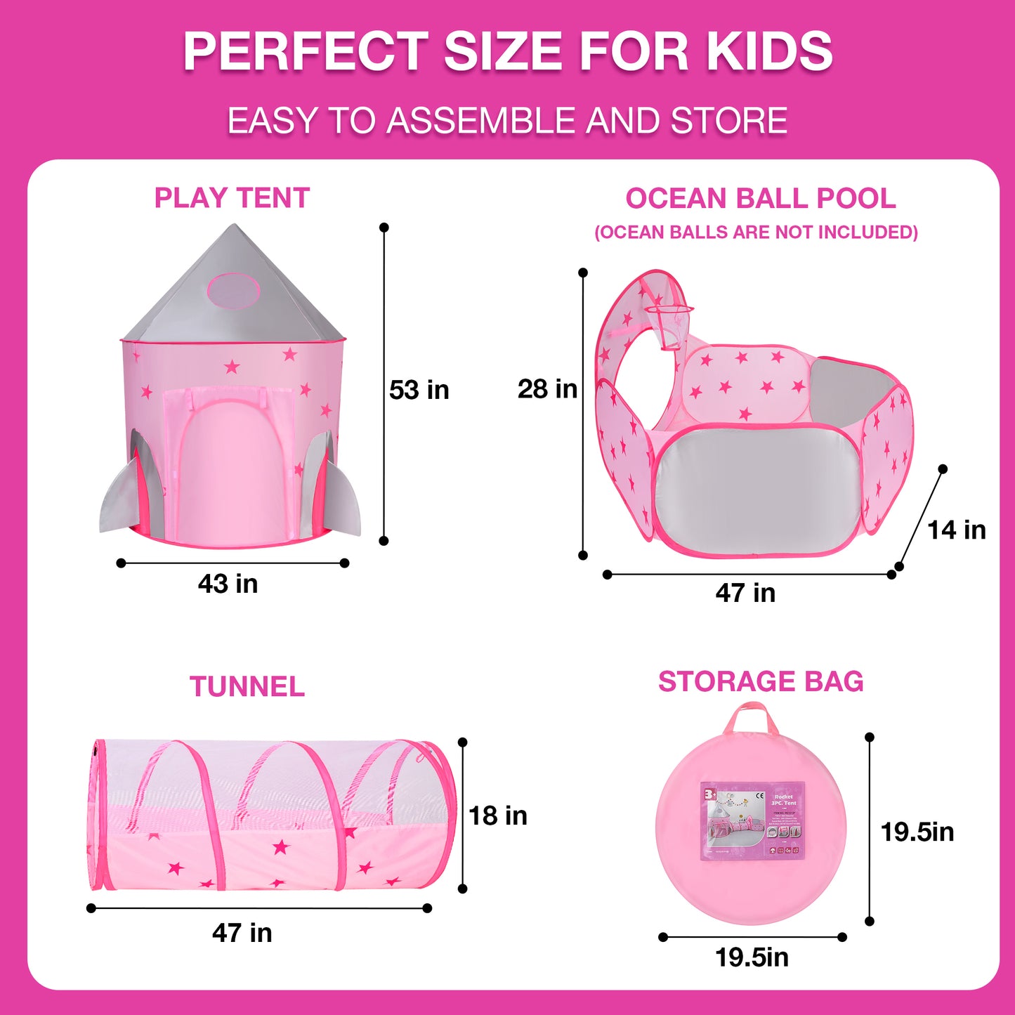 3PCS Kids Play Tent with Tunnel & Ball Pit  for Toddlers,Boys,Girls