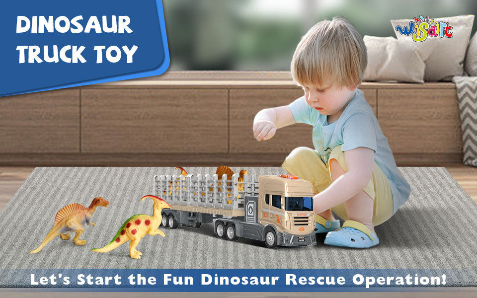 Truck Toy Transport Car Carrier Truck Toy with 2 Dinosaurs
