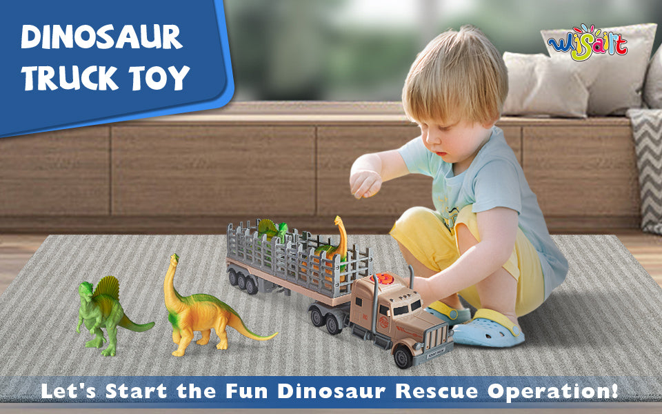 Truck Toy Transport Car Carrier Truck Toy with 2 Dinosaurs