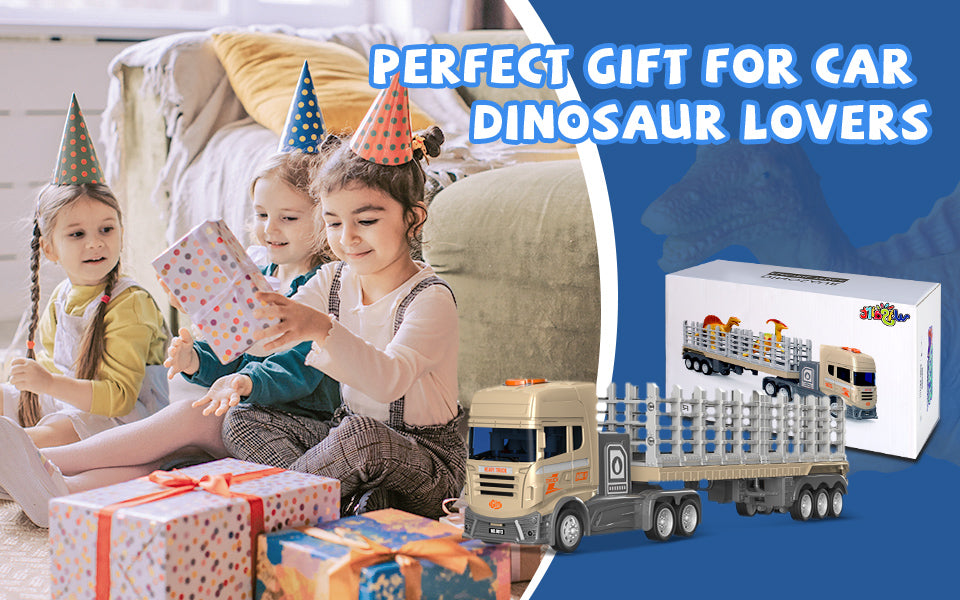 Truck Toy Transport Car Carrier Truck Toy with 2 Dinosaurs