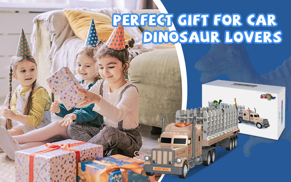 Truck Toy Transport Car Carrier Truck Toy with 2 Dinosaurs