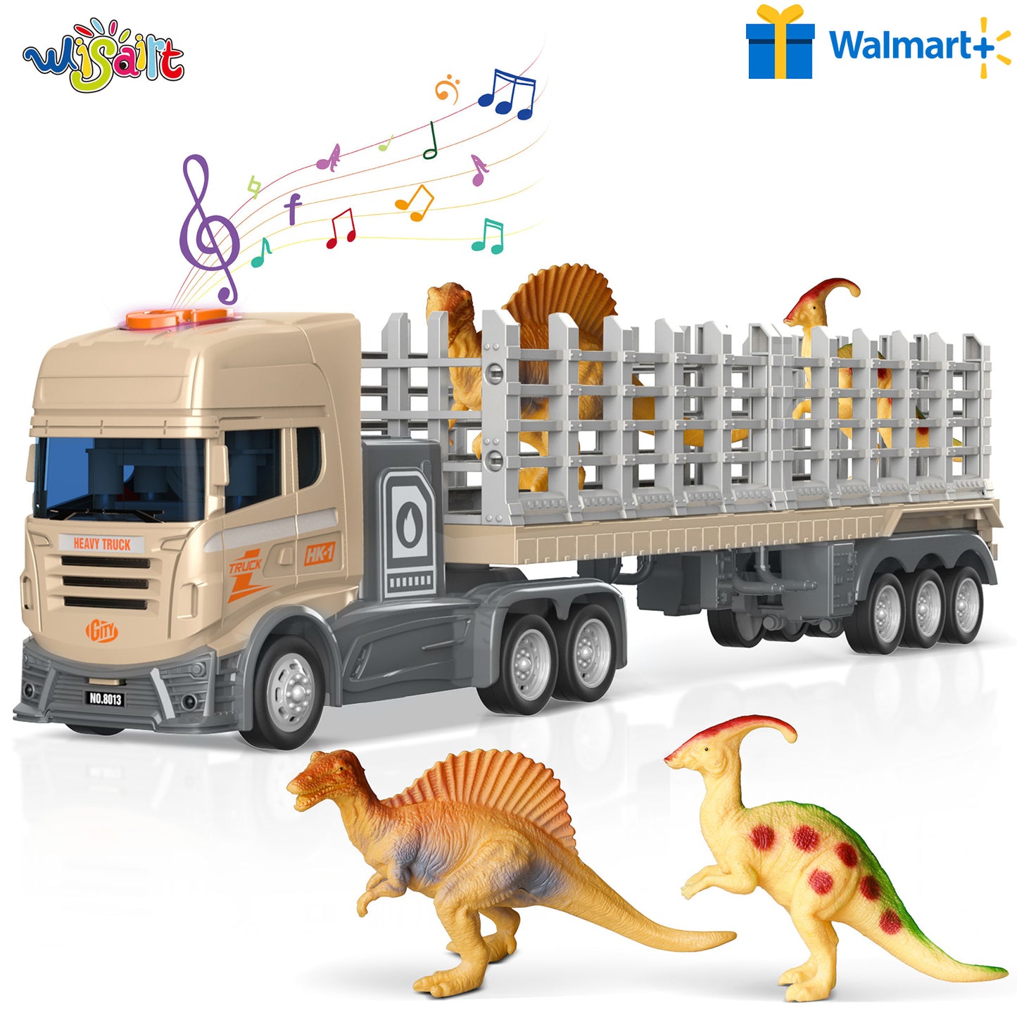 Truck Toy Transport Car Carrier Truck Toy with 2 Dinosaurs